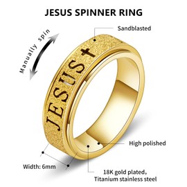 Fidget Spinner Anxiety Ring for Women: Fidget Toys Adults Cute Jesus Thumb Ring Stainless Steel Gold Size 8