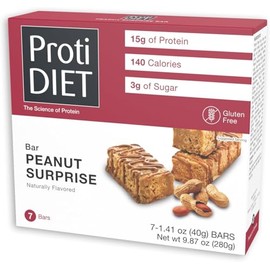 Barra de proteína alta sorpresa de cacahuete Protidiet de 9.9 onzas (caja de 7)