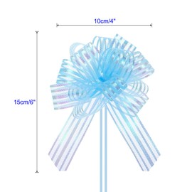 Unifizz 5pcs 4 Inch Large Organza Pull Bow with Chiffon Ribbon for Baskets Wedding Christmas Gift Wrapping（Light Blue）
