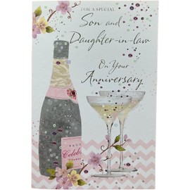 Greetings Special Son & Daughter-in-Law Anniversary Card with insert - Champagne Floral - 23 x 15cm