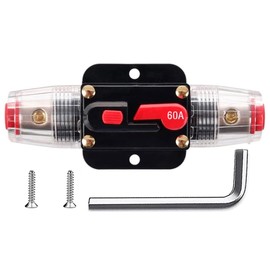 Greluma Pack of 1 60A Inline Circuit Breaker Reset Fuse, 12V-24V DC Reset Fuse Holder with Manual Reset for Protection of Automotive, Marine Boat Audio Systems