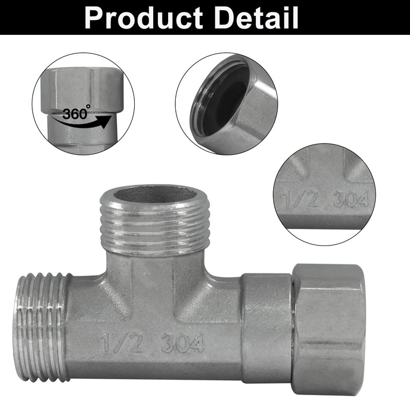 Murtenze Stainless Steel 1/2" G Male 3 Way Diverter, Movable
