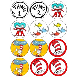 Handmade 12 Dr. Seuss, Cat in the Hat, edible paper, cupcake cookie toppers CHOOSE SIZE - 2.5"