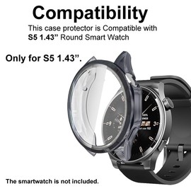 smaate Compatible with TOZO S5 1.43” Round Smartwatch, TPU Cases with Screen Protector, 9H