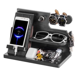 AliveByte Men's Wooden Phone Docking Station Birthday Men Dad Gift Father's Day Bedside Organiser Anniversary Christmas Gifts for Husband Father