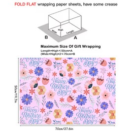 RUSPEPA Mother's Day Wrapping Paper Sheets for Mom, Floral, Butterfly, Best Mom Ever and Love Mom Patterns Gift Wrap Paper Great for Mother's Day Celebration, 12 Folded Sheets, 19.68 X 27.5 Inch