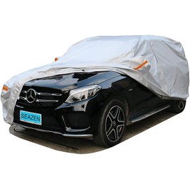 SEAZEN SUV Car Cover Waterproof All Weather, Outdoor Car Covers for Automobiles with Zipper Door, Hail UV Snow Wind Protection, Breathable Oxford Cloth Universal Full Car Cover(Length 191" to 200")