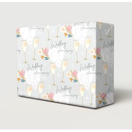 2 Sheets 65th Blue Sapphire Wedding Anniversary Wrapping Paper Beautiful Classy And Elegant Flowers Champagne Glasses Design Blue Sapphire Wedding Anniversary Giftwrap