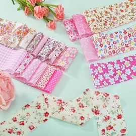 BEEFLYING 40Pcs Jelly Roll Fabric Strips for Quilting and Sewing, 6.5×50cm(2.56×19.69in) Pink Jellyroll Plain Weave Cotton Fabric for Blanket, Hairband, Doll Clothing and Patchwork Craft