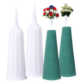 2pcs Cemetery Vase with Ground Stake and Foam Inserts, Plant Flowers Holder for Keeping Bouquets in Place, Elegant Grave Decorations for Cemetery, Grave Flower Holders (COLOR:White)