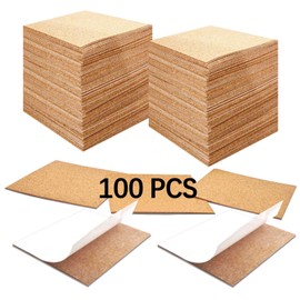 100 Pcs Cork Coasters Bulk,4"x 4" self Adhesive Cork Coaster Bottoms,Square Cork Mats Backing Sheets for DIY Coasters Crafts Backing Tiles Supplies