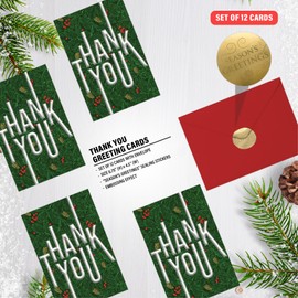 easykart labels 12 Christmas Thank You Cards with Envelopes & Sealing Stickers, Embossed Cards - Blank Inside 5.5x4 Inch Thank You Cards