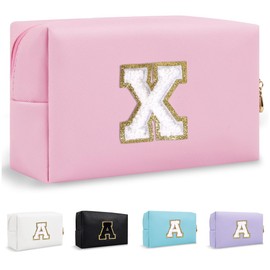 Lohhbve Small Minimalism Cute A-Z Makeup Bag, PU Leather Waterproof Cosmetic Bag Daily Use Toiletry Cosmetic Pouch, Portable Storage Travel Toiletry Bag for Women Girls Essential Cosmetic Organizer