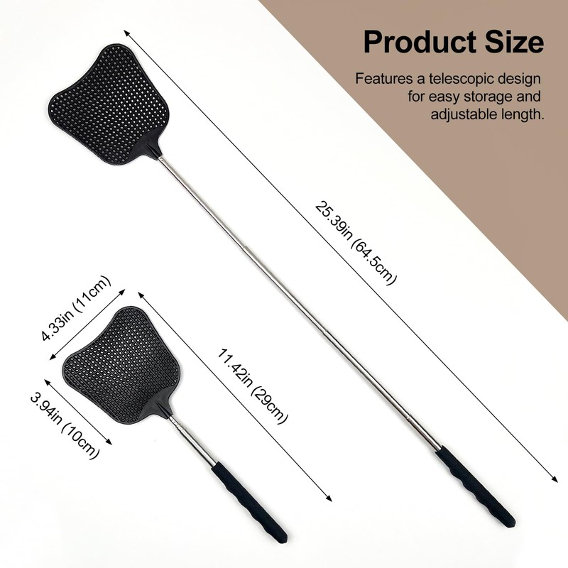 2-Pack Heavy Duty Telescopic Swatters – Durable Plastic Paddle with