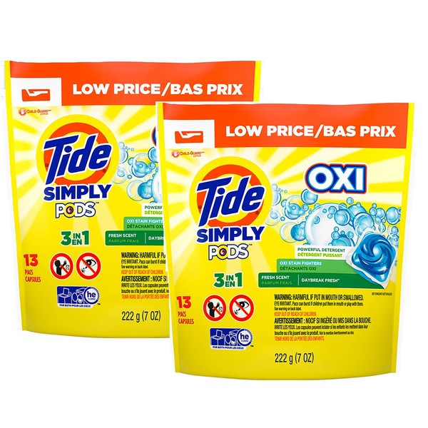 Tide Simply Pods +Oxi Liquid Laundry Detergent Pacs, Daybreak Fresh, 13Count