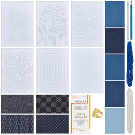 ORIGACH Sashiko Embroidery Mending Patchwork Kit for Adults & Beginners - Complete with Guided Instructions, Water Soluble Adhesive Patterns & Stabilizer - Simplify Fabric Mending Kit