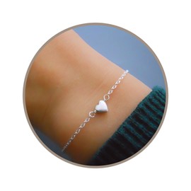 Annika Bella Heart Bracelet, 925 Sterling Silver Chain Bracelet, Dainty Jewelry for Women, Valentines Gift for Her (Silver)