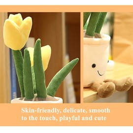 WUZHOU Tulip Plush Toy, 13.7" Flower Pot Stuffed Plushie Pillow Decoration, Soft Fluffy Toy Succulent Plants Friend Throw Pillow, Multicolor (Yellow-Tulip)