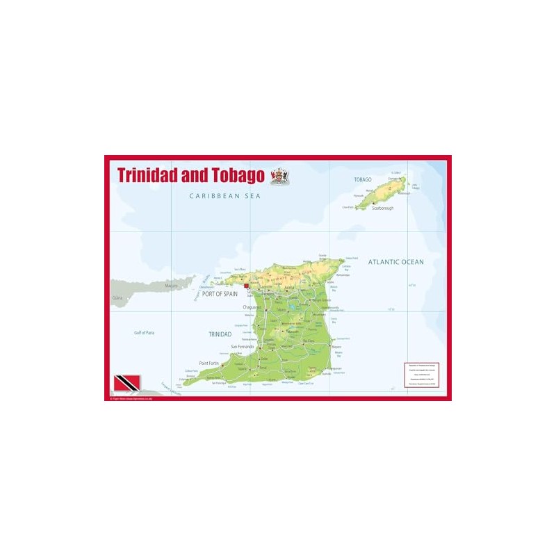 Trinidad & Tobago Physical Map - 23.3 x 16.5 Inches