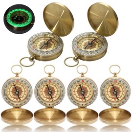 Behogan Pack of 6 Brass Compass Outdoors: Pocket Compass for Children, Portable Pocket Compass with Luminous Numerals, Waterproof Jump Lid Compass for Hiking, Camping and Other Outdoor Activities