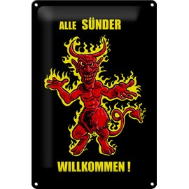 Tin Sign 20 x 30 cm – Made in Germany – Alle Snder Willkommen (Teufel) Metal Decorative Sign