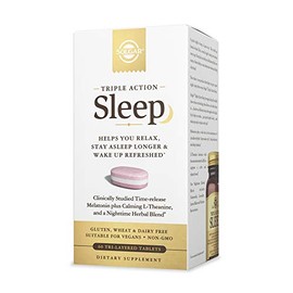 Solgar Triple Action Sleep, 60 tabletas de tres capas – Melatonina de liberación temporal y L-teanina Plus mezcla de hierbas – Te ayuda a relajarte – 
