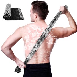 LOPHE Long Exfoliating Washcloth, Extra Long Exfoliating Body Towel, Deep Exfoliating Towel Natural Body Exfoliator Bath Scrub Loofah, Cleaning Dirt and Dead Skin for Men Women,Black