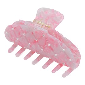 Hair Claw Clips Fashionable Anti Slip Design Wonderful with Pearls for Women Girls (Korean Pink)