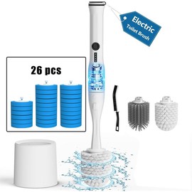 CAKILA 10-in-1 Electric Toilet Scrubber Kit – Auto Pop-Up Brush Heads, 2 Splash-Proof Modes, Ultra Lightweight Bowl Cleaner with Disposable & Holder, Bathroom Accessory, Home Essentials Restroom Bathroom Cleaning Tool,  Cleaning Supplies - Color: home ed