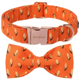 Unique Style Paws Fall Dog Bow Collar, Orange Corn Dog Collar with Bow, Adjustable Bowtie Pet Collar with Metal Buckle Fancy Pet Gift for Holiday