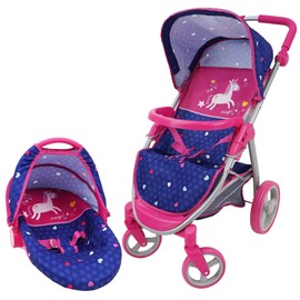 Unicorn 2-in-1 Doll Travel System - Converting Car Seat & Stroller, Kids Pretend Play, Ages 3+