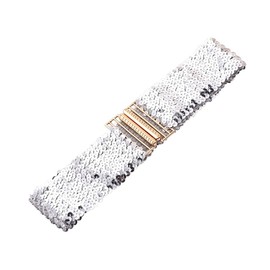 Sequin Belt for Women - Vintage Glitter Waist Belt with Sequin Trim, Elastic, Stretchy, Buckle Style - Metallic Dress Accessory