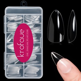 Short Almond Nails Tips krofaue 240Pcs Soft Gel Clear Nail Tips No Crease Pre-shape Oval Shape Nail Tips 12 Sizes Artificial Acrylic Stiletto False Nails Full Cover Press on Nails for Home DIY Nail Tips Art…