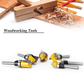 Mesee 6 Pieces Template Router Bit Set with Bearing, 1/4 Inch Shank Flush Trim Bits and Bowl Tray Bits V Grooving Bit for Woodworking Template Pattern Slotting Trimming Clearing Milling Cutter Tools