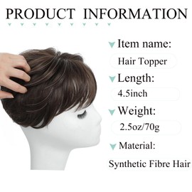 Funyn Hair Topper for Women Short Bob with Bangs &Side Part 360° 3D Cover 6.5x6.5 Inches Synthetic Topper Pieces Natural Look Wig for Thinning Hair (Brown)
