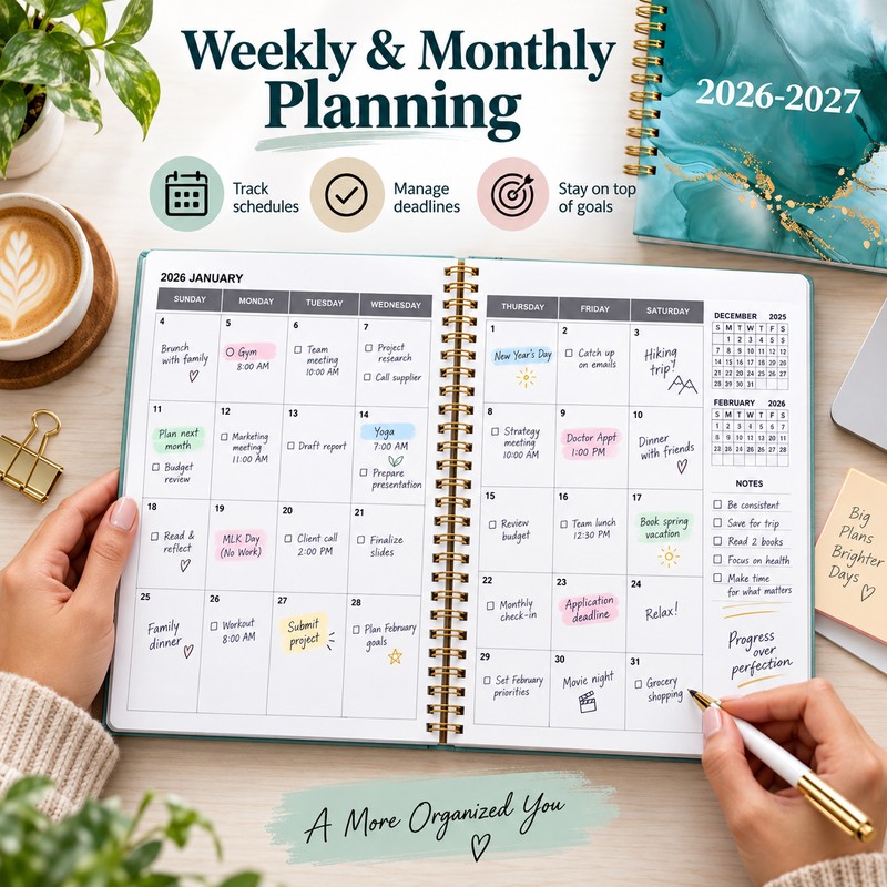 2026–2027 A5 Planner for Weekly & Monthly Planning – Spiral