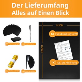 Window Darkening & Blackout Film, Blackout Film with Nano Suction Cup, Reusable, Heat Protection & Blackout Film, Blackout Film, Window Blackout Interior (2 m x 1.45 m)