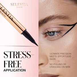 SELESTIA BEAUTY Lápiz delineador líquido negro Queen Cobra – Larga duración – Secado rápido, sin descamación – Aplicador fino y color intenso – 0.016 