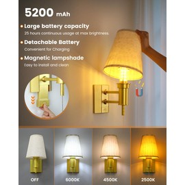 Jantolumi Battery Operated Wall Sconces Gold Remote Control Wireless 5200mAh Rechargeable Wall Lights, Vintage Style 16 Colors Timer & Dimmable Battery Wall Lamp for Bedroom, Living Room, Hallway