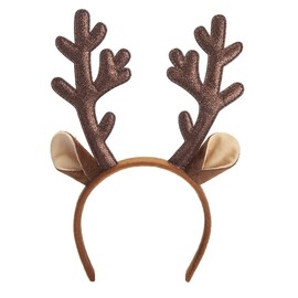 Katy Craig Fancy Dress Reindeer Antlers Headband Christmas Party Glitter Xmas Antlers with Ears (Unisex Fits Children and Adults) Secret Santa Hat Alice Band