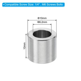 PATIKIL M6 Stainless Steel Spacers, 5 Pcs Metal Spacer Stainless Steel 6.2mm ID x 10mm OD x 10mm L Spacer Screw Standoff Round for 1/4" or M6 Screw Bolts
