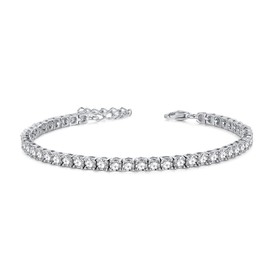 Solid 925 Sterling Silver Tennis Bracelet with AAA Cubic Zirconia Romantic Wedding Bridal Tennis Bracelet Gift Jewellery for Women Girls, Sterling Silver, Cubic Zirconia