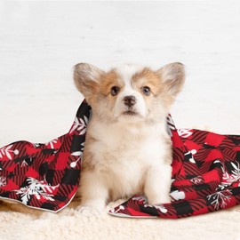 Plush Pet Blanket Christmas Snowflakes Black Red Buffalo Plaid 3D Paw Print Design Soft Fluffy Blankets Throw for Dog Puppy Cat Kitten Pets Gifts Small