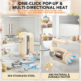 Hand Mixer Electric, 5-Speed Small Handheld Mixer, 1* Whisk, 2* (Dough Hooks & Beaters), Food Blender, Kitchen Blender for Baking, Cream, Cookies, 304 Dishwasher Safe