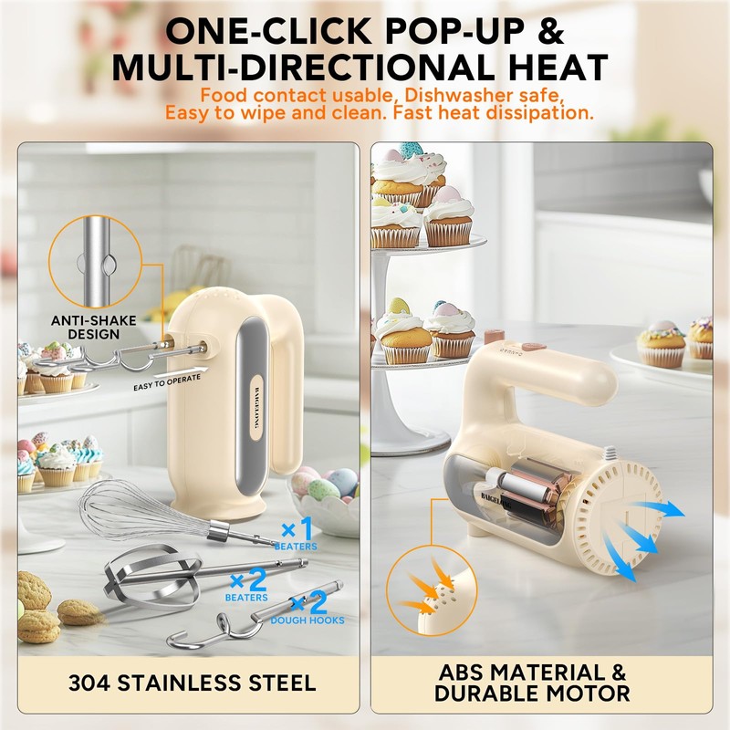 Hand Mixer Electric, 5-Speed Small Handheld Mixer, 1* Whisk, 2*