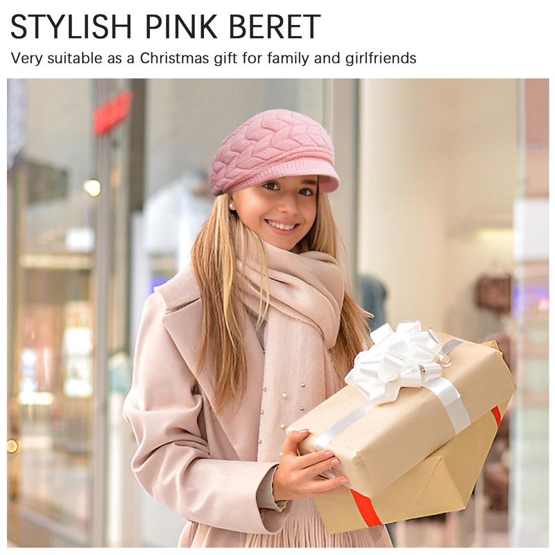 CINGHIA Baskenmütze Damen Winter,Barett Damen,Strickmütze Damen,Wintermütze Damen,Damen Baskenmütze,Mütze Rosa Damen,Strickmützen
