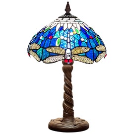 Capulina Tiffany Lamp Table Lamp Sea Blue Dragonfly Style Reading Desk Light 20 Inch Tall 12 Inch Wide for Small Space of Living Room Bedside Bedrooms Study Home Office