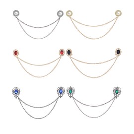 Ofeiyaa 6 PCS Vintage Sweater Shawl Chain Clips Retro Cardigan Dresses Collar Brooch Pin Rose Pearl Rhinestone Suit Coat Shirt Lapel Breast Pin for Women Men