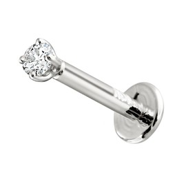 16G 14K White Gold 0.035ct Diamond Labret Monroe Stud 8mm Post Flat Disk Bottom Prong Set 2mm Genuine Round Brilliant Cut Diamond Lip Ring Tragus Stud 14KLBRT-2WD8WG