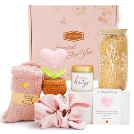 Birthday Gifts Basket for Women, Unique Self Care Package Relaxation Spa Bath Set for Girls,Get Well Soon Box for Her, Christmas Mother's Day Thinking of You Gift Ideas For Mom, Friends,sister, wife (White-Pink)